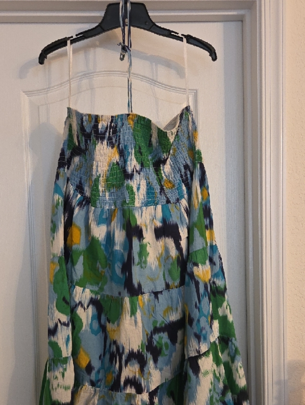 Plus Sz Smocked Waist Multicolor Maxi Skirt Or Dress - Blue Green Yellow & White - Picture 11 of 14